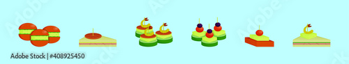 set of appetizers cartoon icon design template with various models. vector illustration isolated on blue background