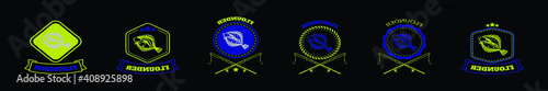 set of flounder fish logo cartoon icon design template with various models. vector illustration isolated on black background