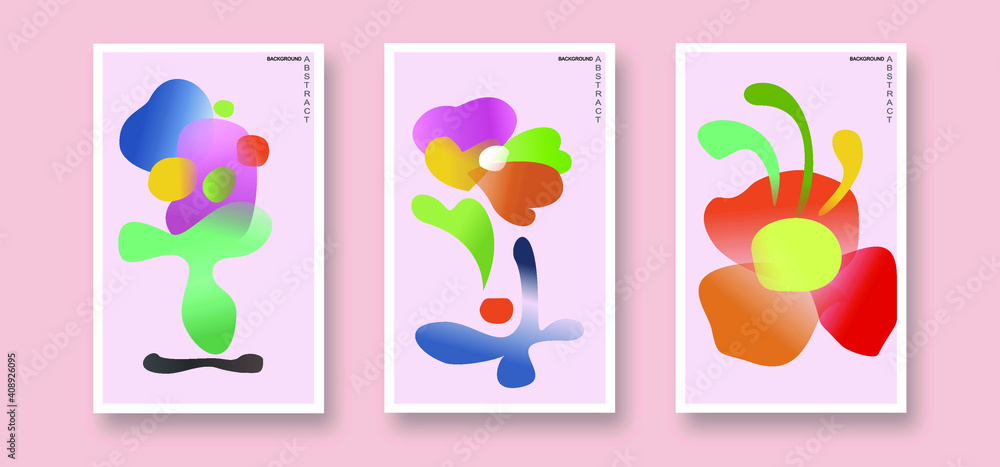 Abstract flowers drawn in beautiful colors Minimalist genre Adjust one line Ready to frame on a smooth wall