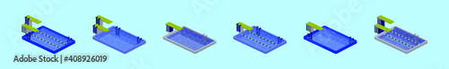set of isometric springboard cartoon icon design template with various models. vector illustration isolated on blue background