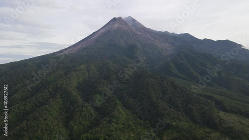 Scenic Aerial View of Mount Merapi in the Morning, A View From Bunker Kaliadem, Kaliurang, Jogjakarta photo