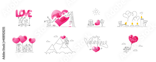 A collection of quality Valentines. Bundle of vector cute miniatures. Set of festive emojis.