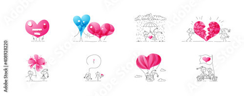 A collection of quality Valentines. Bundle of vector cute miniatures. Set of festive emojis.