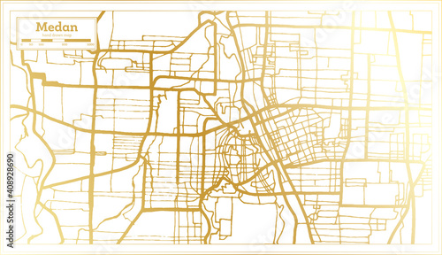 Medan Indonesia City Map in Retro Style in Golden Color. Outline Map.