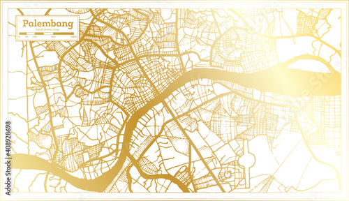 Palembang Indonesia City Map in Retro Style in Golden Color. Outline Map.