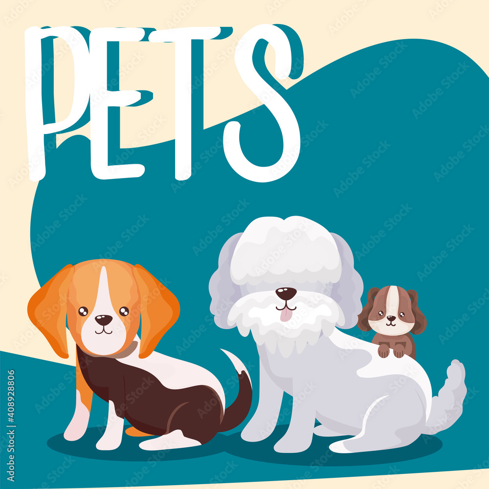 pets lettering and dogs puppy domestic animals