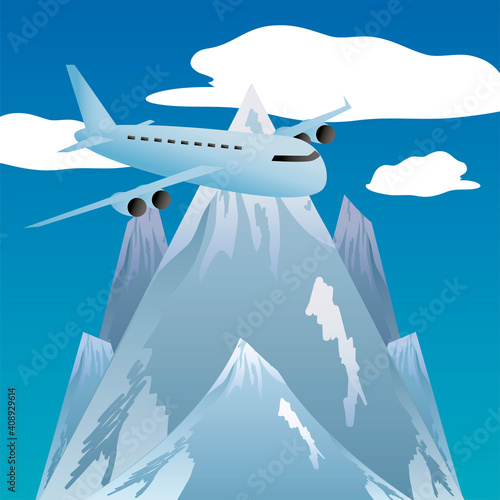 travel airplane flying high peaks mountains vacations tourism