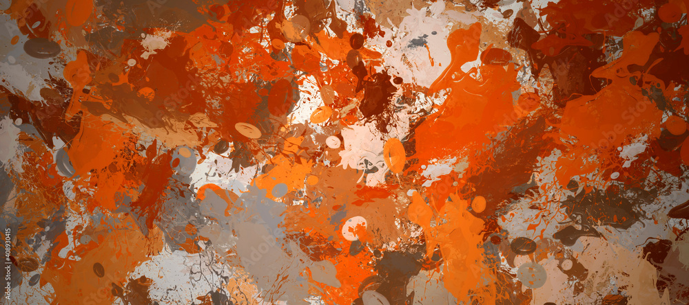 Fototapeta premium abstract fractal colorful orange copper beige khaki pumpkin marbled stone wall concete cement grunge image paint background bg texture wallpaper art frame sample illustration board