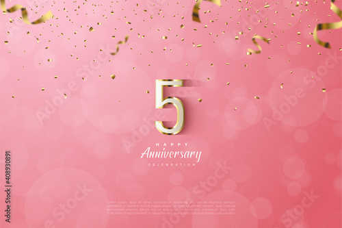 5th Anniversary with luxurious gold numeric borders.