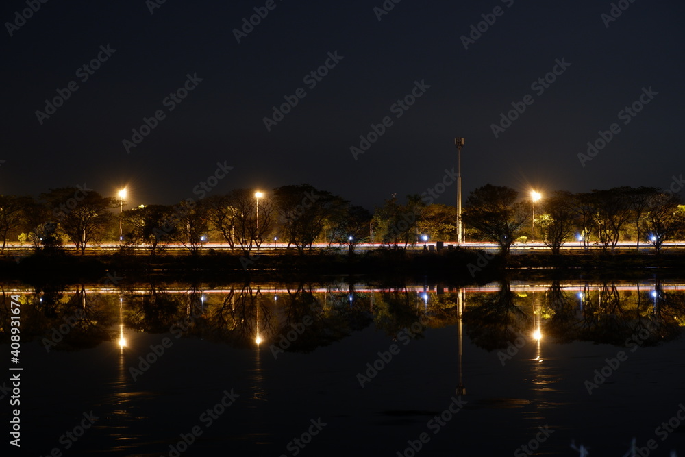 Mirrored trails in the night