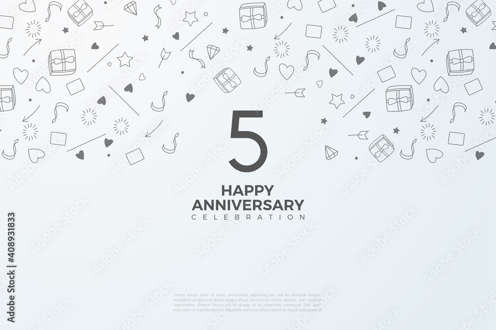 5th Anniversary with illustrated background.