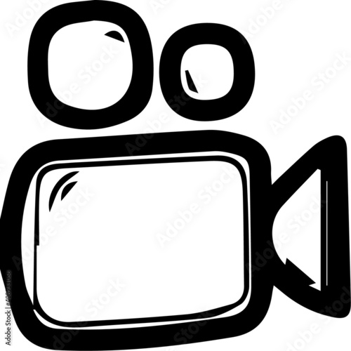 Camera recorder icon hand drawn on white paper