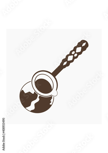 Editable Flat Monochrome Style Isolated Three-Quarter Top View Turkish Cezve Coffee Pot Brewing Equipment Vector Illustration for Cafe and Ottoman Culture Tradition or History Related Design