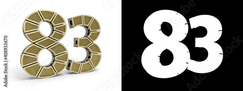 Number eighty-three (number 83) with perforated gold segments photo