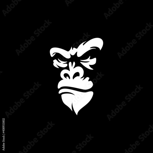 Vector logo illustration, ferocious gorilla head on black background
