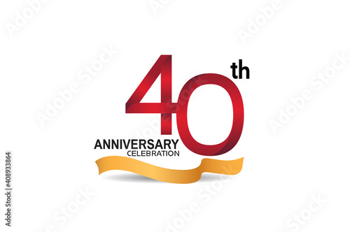 40 anniversary design logotype red color and golden ribbon for celebration isolated on white background