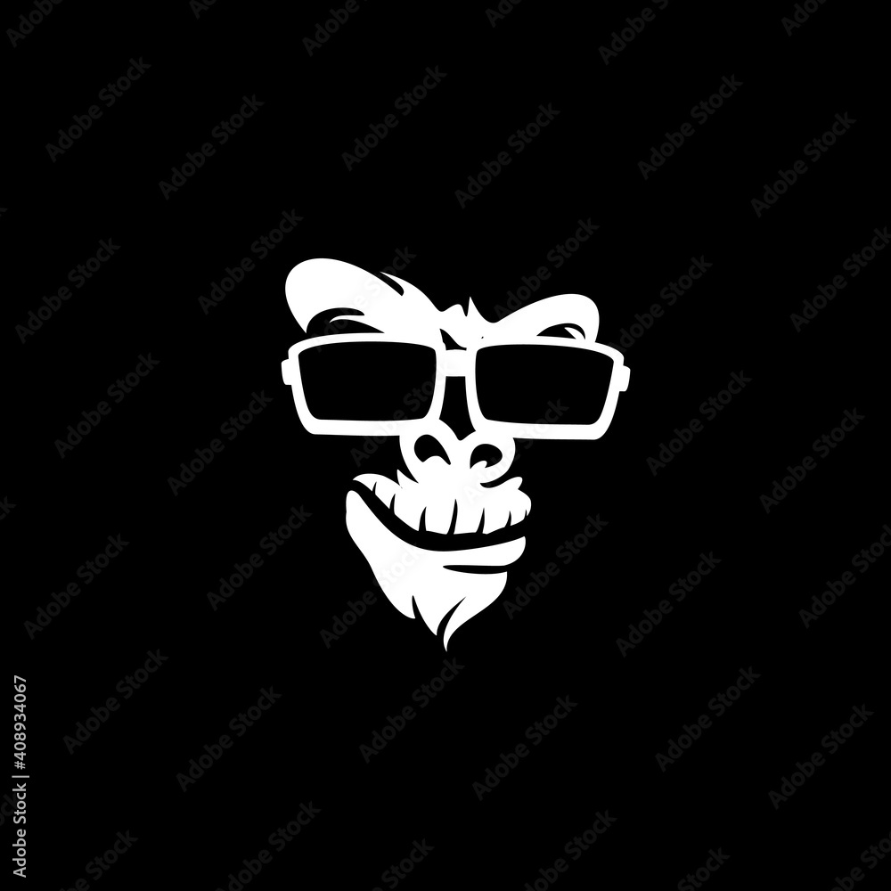Vector logo illustration, ferocious gorilla head on black background
