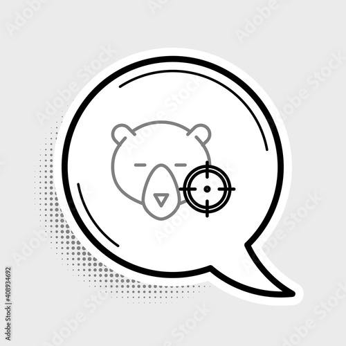 Line Hunt on bear with crosshairs icon isolated on grey background. Hunting club logo with bear and target. Rifle lens aiming a bear. Colorful outline concept. Vector.