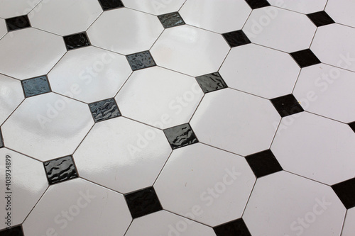 Black and white checkered marble floor pattern.copy space