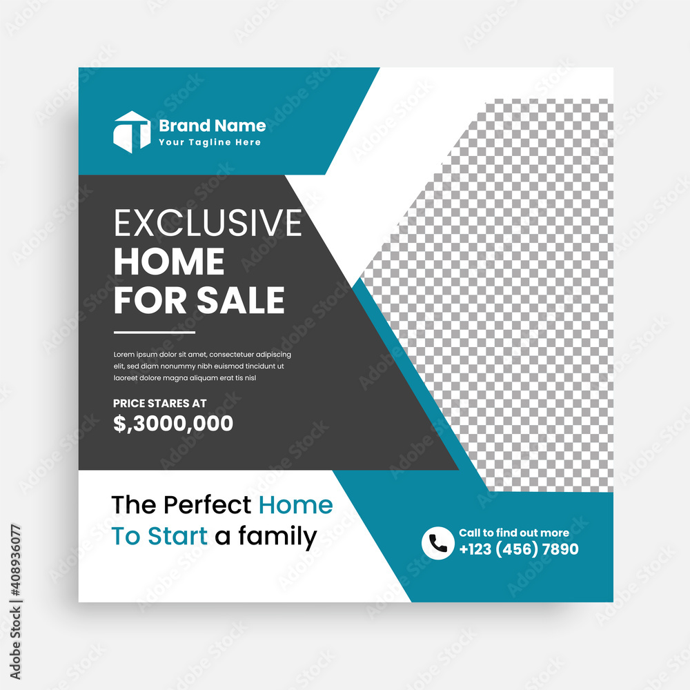 Fototapeta premium Real Estate Social Media Post Template, Editable Post Template Social Media Banners