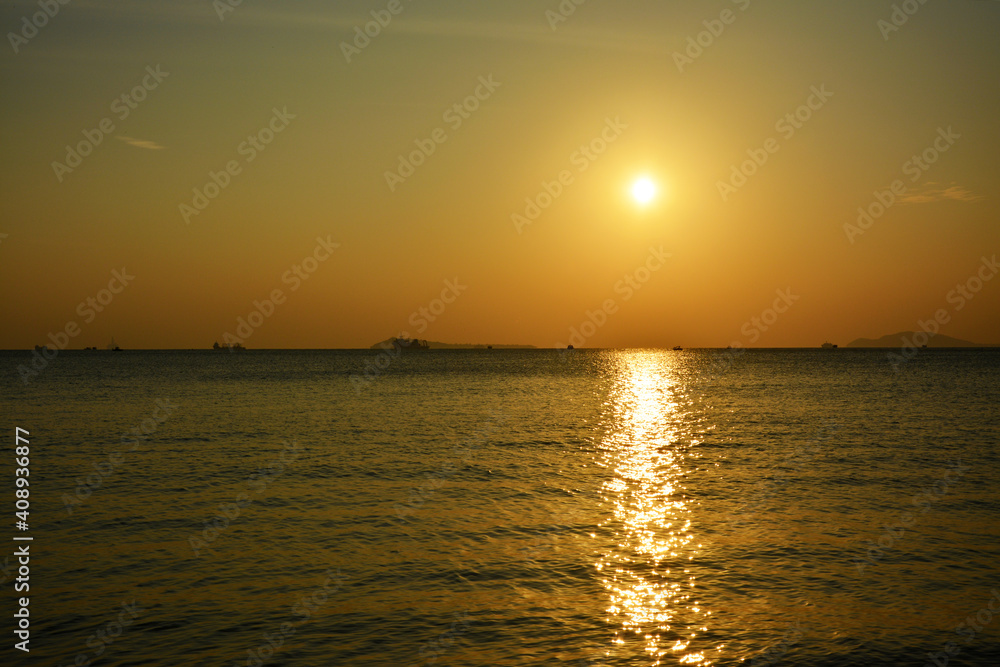 golden sunset on the sea horizon in Sanya of Hainan