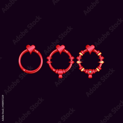 set of rounded game ui border frame with heart symbol for gui asset elements vector illustration