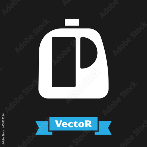 White Plastic bottles for laundry detergent, bleach, dishwashing liquid or another cleaning agent icon isolated on black background. Vector Illustration.
