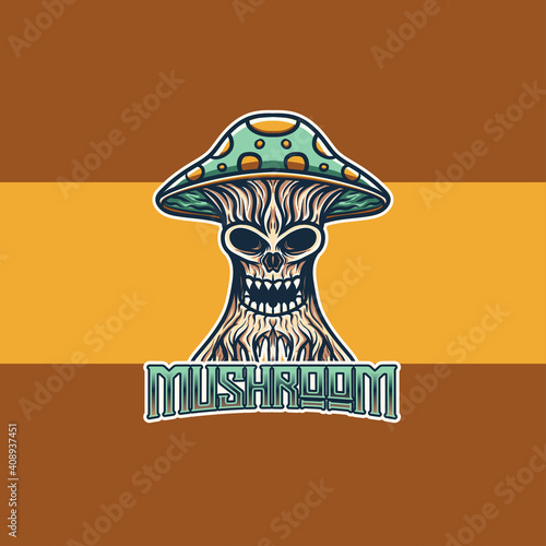 esport logo with mushroom monster mascot caracter icon