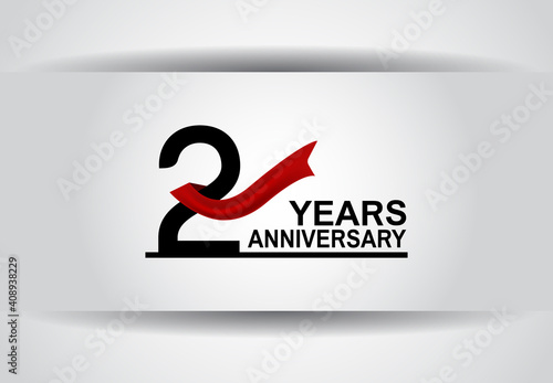2 years anniversary vector design with red ribbon isolated on white background can be use for template, greeting, invitation and special celebration event