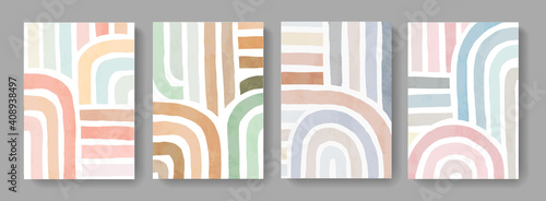Set of minimalist hand painted posters. Mid century modern illustration. Abstract cover design. Contemporary art. photo