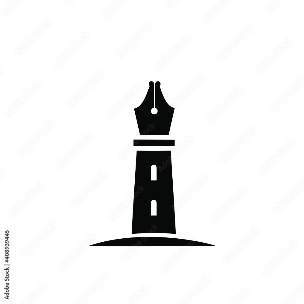 lighthouse pen logo icon vector illustration template design