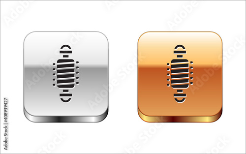 Black Bicycle suspension icon isolated on white background. Silver-gold square button. Vector.