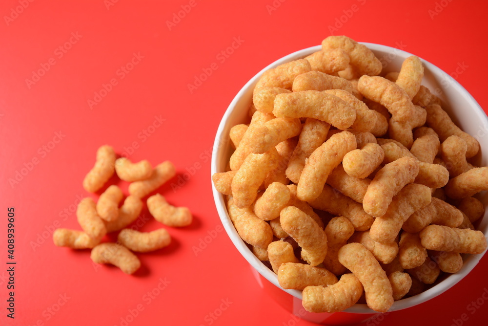 Israeli famous snack Bamba - made of peanut butter. Peanut Flips or peanut puffs Israeli famous snack Bamba - made of peanut butter. Peanut Flips or peanut puffs