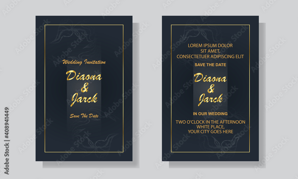 Luxury Wedding Invitation Card With Black And Golden Abstract Background