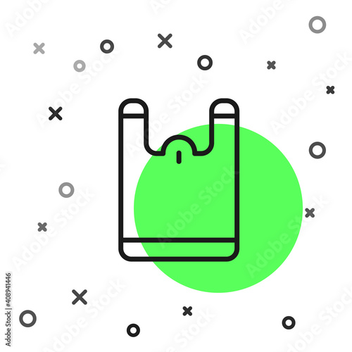 Black line Plastic bag icon isolated on white background. Disposable cellophane and polythene package prohibition sign. Vector.