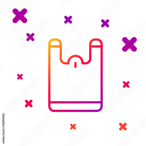 Color line Plastic bag icon isolated on white background. Disposable cellophane and polythene package prohibition sign. Gradient random dynamic shapes. Vector.