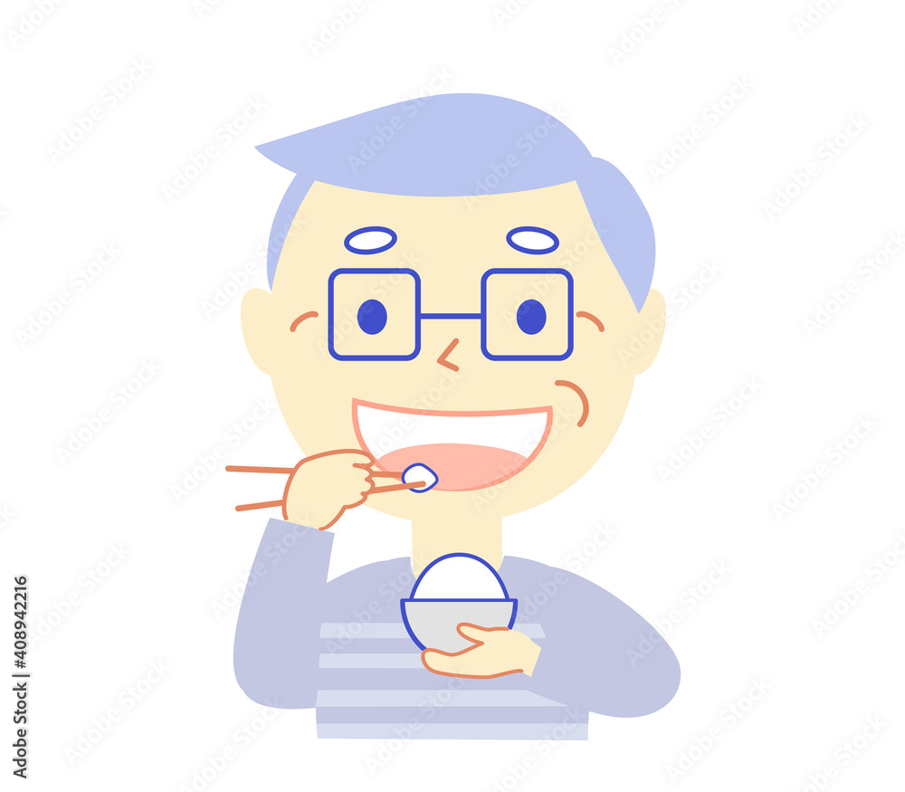 Elderly person and Meal: Dental Illustration