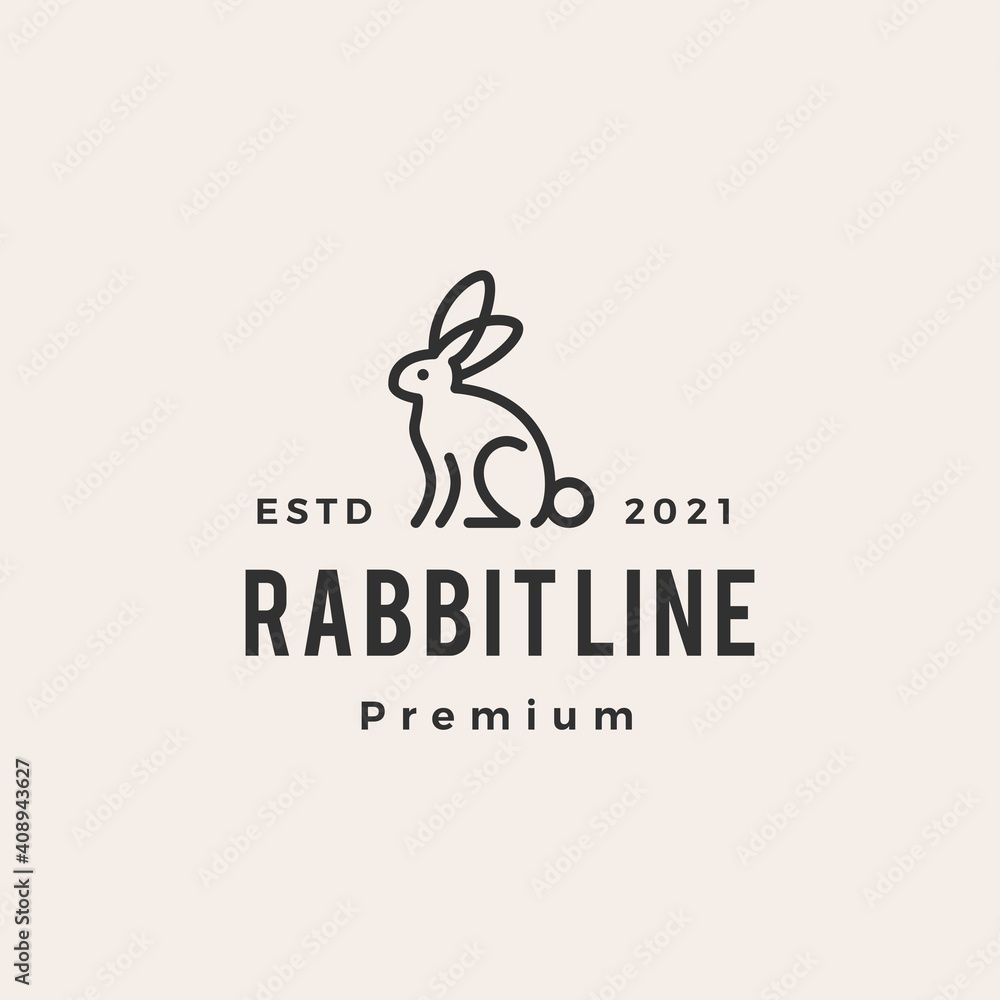 Fototapeta premium rabbit hare bunny line monoline hipster vintage logo vector icon illustration