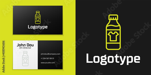 Logotype line Plastic bottle for laundry detergent, bleach, dishwashing liquid or another cleaning agent icon isolated on black background. Logo design template element. Vector.