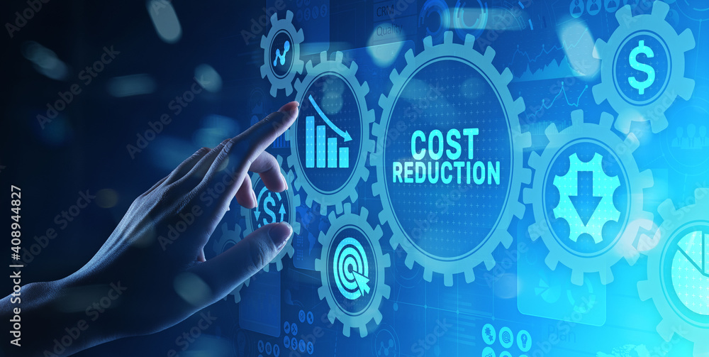 Cost reduction business finance concept on virtual screen. Cost reduction business finance concept on virtual screen.