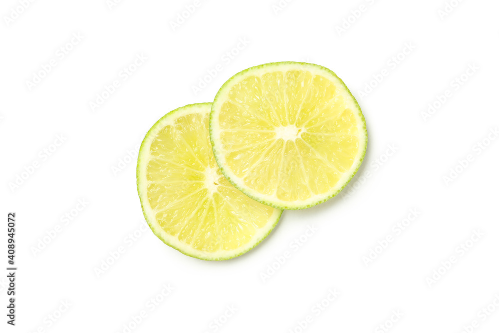 Ripe lime slices isolated on white background Ripe lime slices isolated on white background