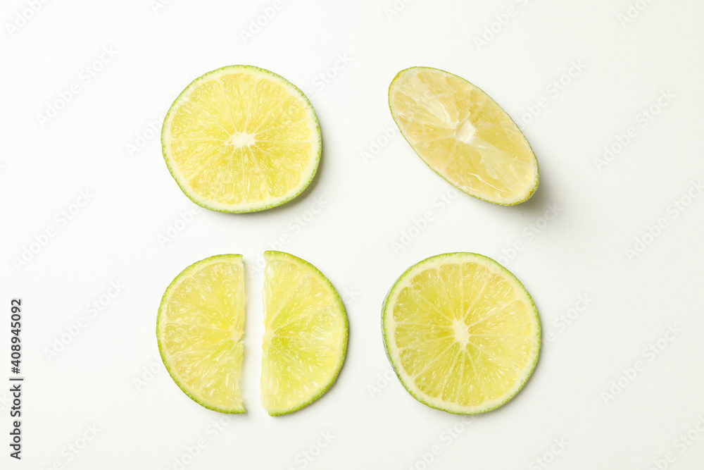 Flat lay with ripe lime on white background Flat lay with ripe lime on white background