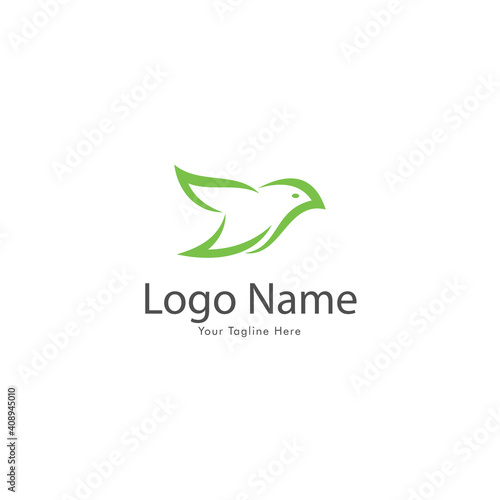 Bird Leaf logo designs template, abstract style green