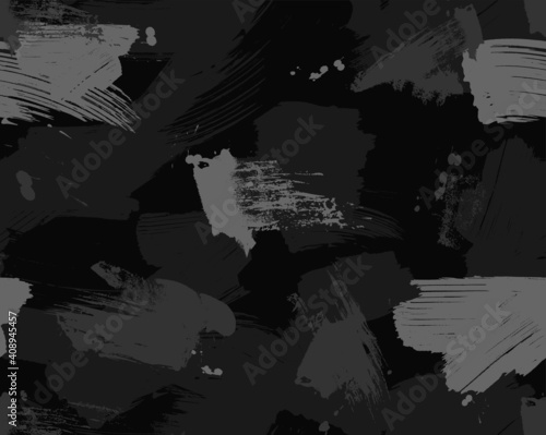 Seamless brushstroke camouflage repeat pattern in grey tones