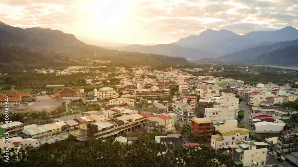 Aerial shot of a small farming town in Nantou County Taiwan Aerial shot of a small farming town in Nantou County Taiwan