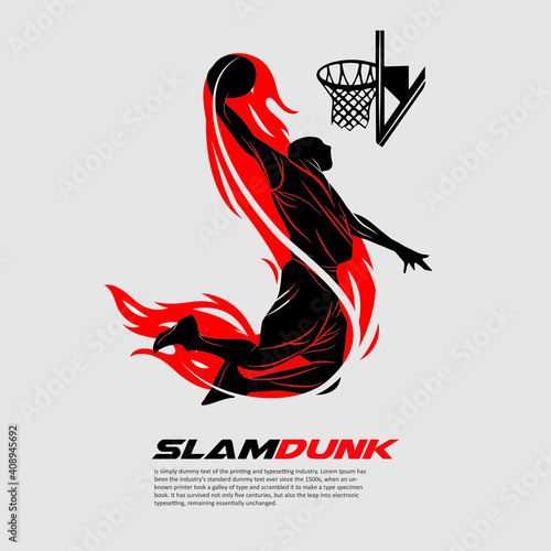A basketball player doing slamdunk in simple shape. Sport illustration for logo or any graphic resources. 