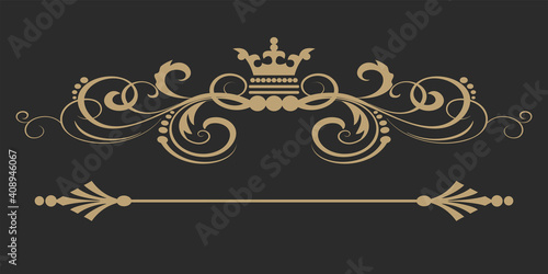 Design elements in royal style, gold on a black background. Vector graphics