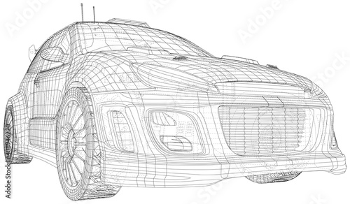 Racing car. Isolated wire-frame line on backround. Vector rendering of 3d.