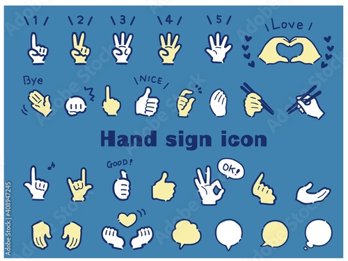 Simple and cute hand sign icon set