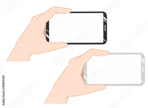 スマホを持つ　横画面　線無し